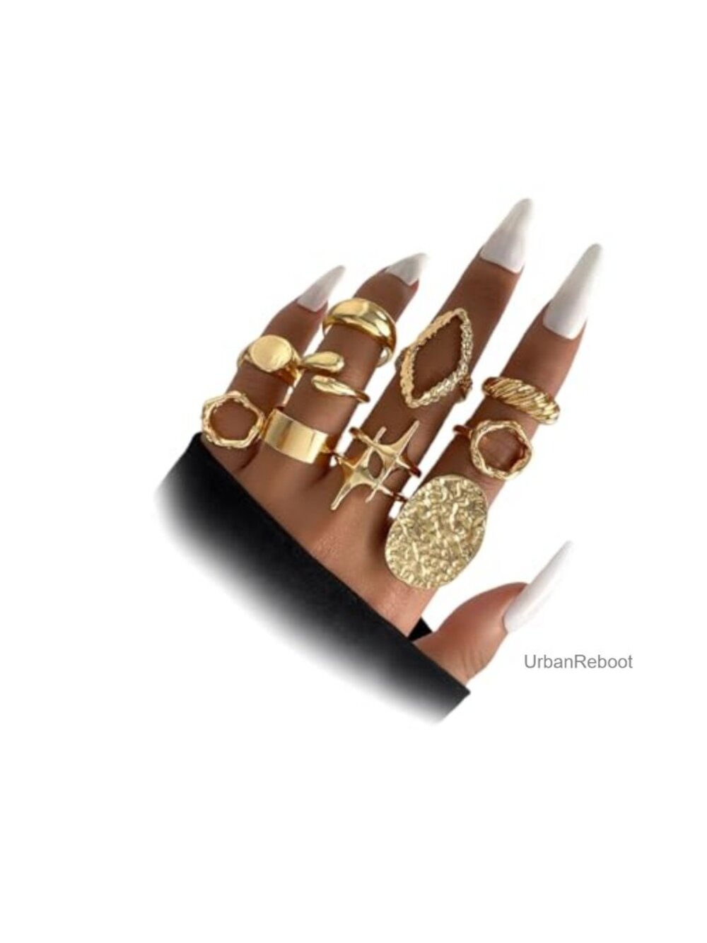 10 Piece Chunky Gold Rings Set for Women Stackable Vintage Geometric Knuckle